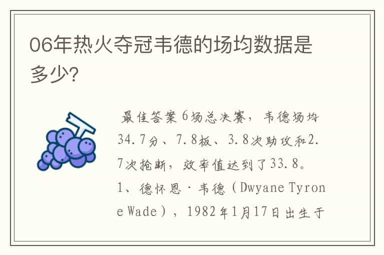 06年热火夺冠韦德的场均数据是多少？