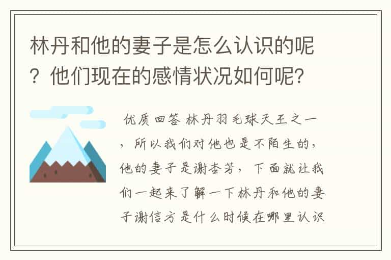 林丹和他的妻子是怎么认识的呢？他们现在的感情状况如何呢？