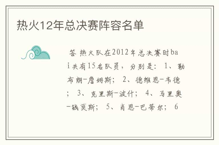 热火12年总决赛阵容名单