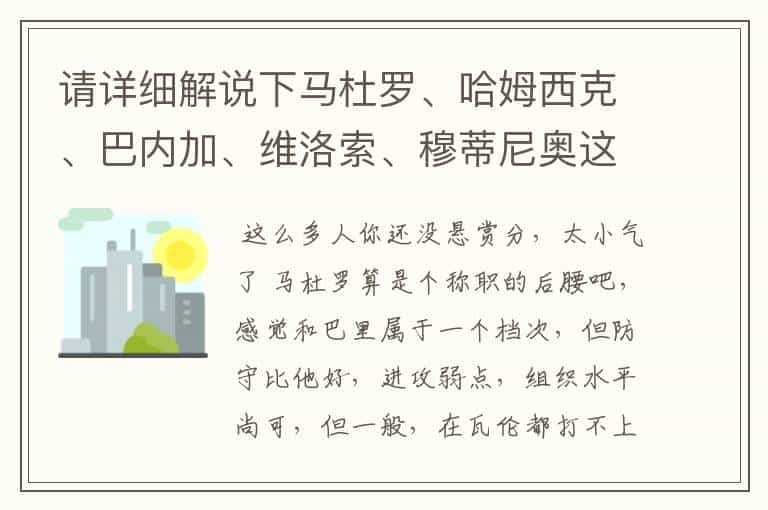 请详细解说下马杜罗、哈姆西克、巴内加、维洛索、穆蒂尼奥这5个小将的技术特点。