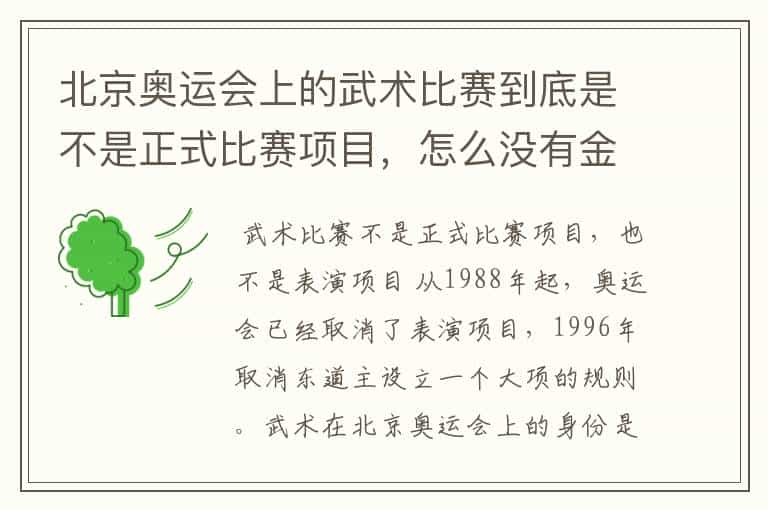 北京奥运会上的武术比赛到底是不是正式比赛项目，怎么没有金牌的？