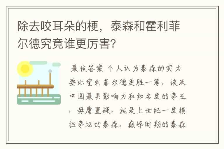 除去咬耳朵的梗，泰森和霍利菲尔德究竟谁更厉害？