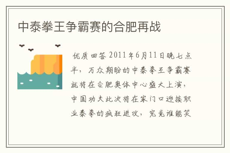 中泰拳王争霸赛的合肥再战