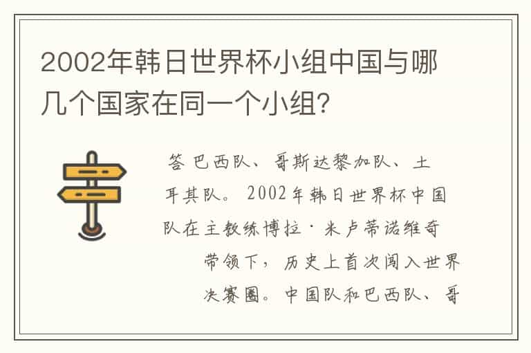 2002年韩日世界杯小组中国与哪几个国家在同一个小组？