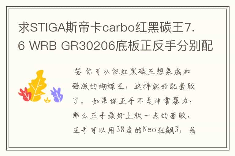 求STIGA斯帝卡carbo红黑碳王7.6 WRB GR30206底板正反手分别配什么胶皮好！