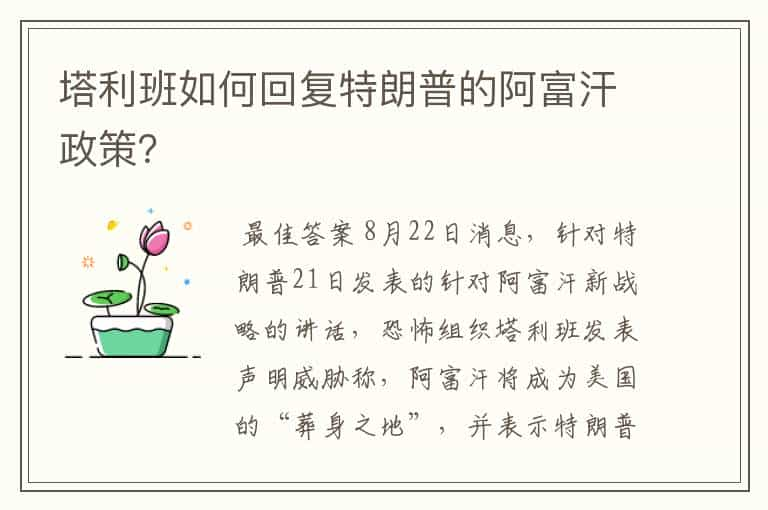 塔利班如何回复特朗普的阿富汗政策？