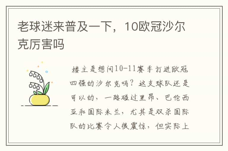 老球迷来普及一下，10欧冠沙尔克厉害吗