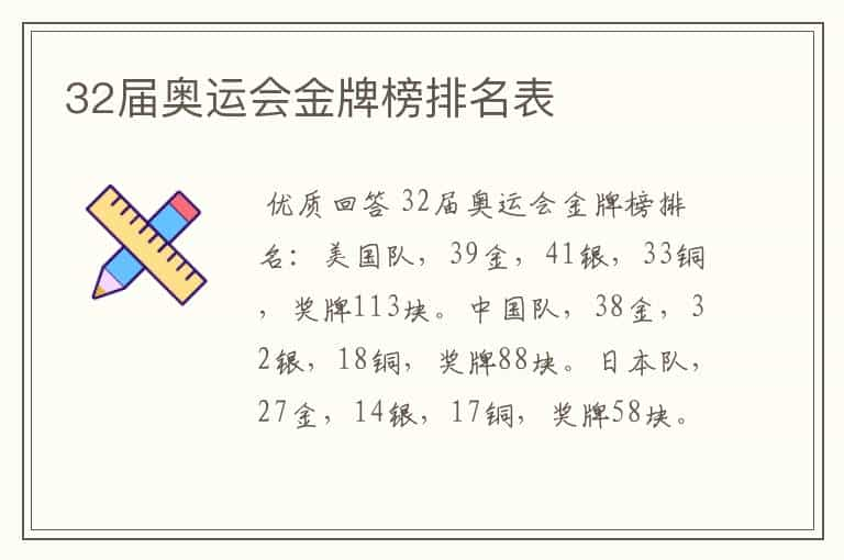 32届奥运会金牌榜排名表