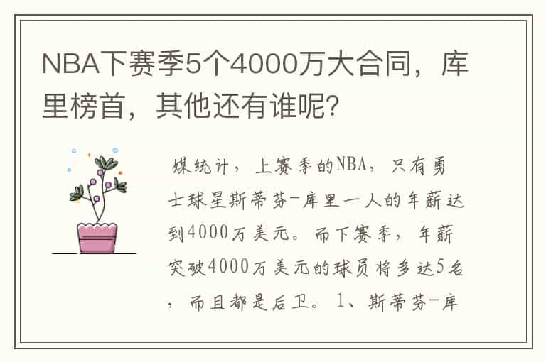 NBA下赛季5个4000万大合同，库里榜首，其他还有谁呢？