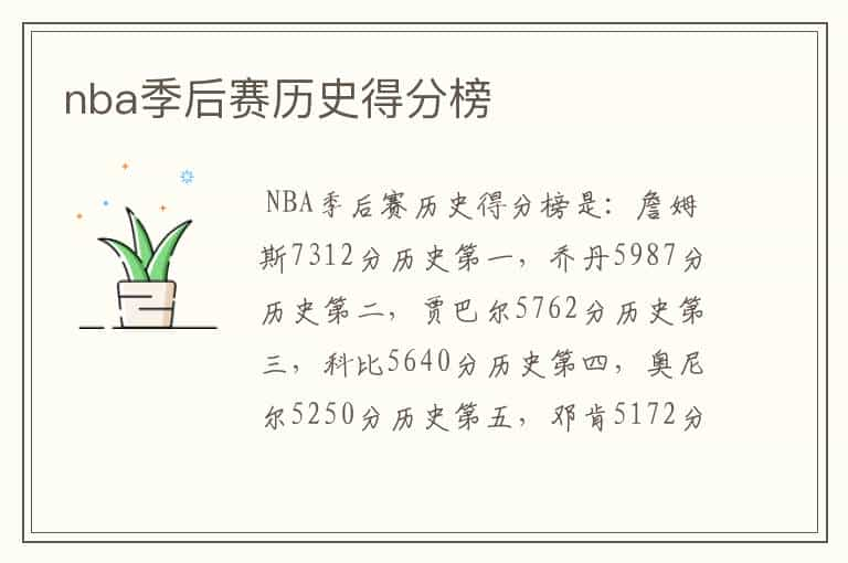 nba季后赛历史得分榜