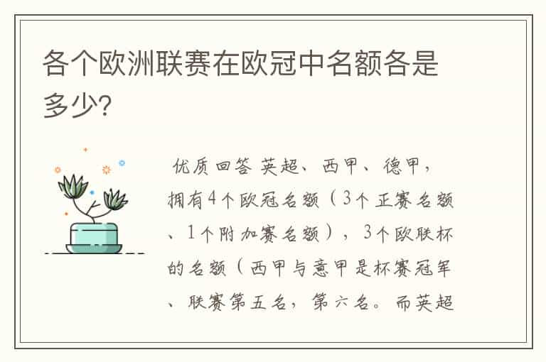 各个欧洲联赛在欧冠中名额各是多少？