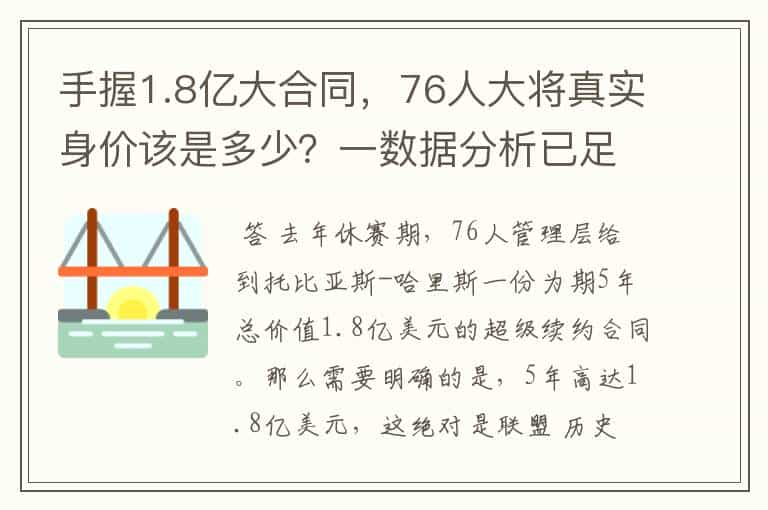 手握1.8亿大合同，76人大将真实身价该是多少？一数据分析已足够