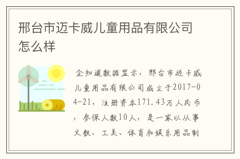 邢台市迈卡威儿童用品有限公司怎么样