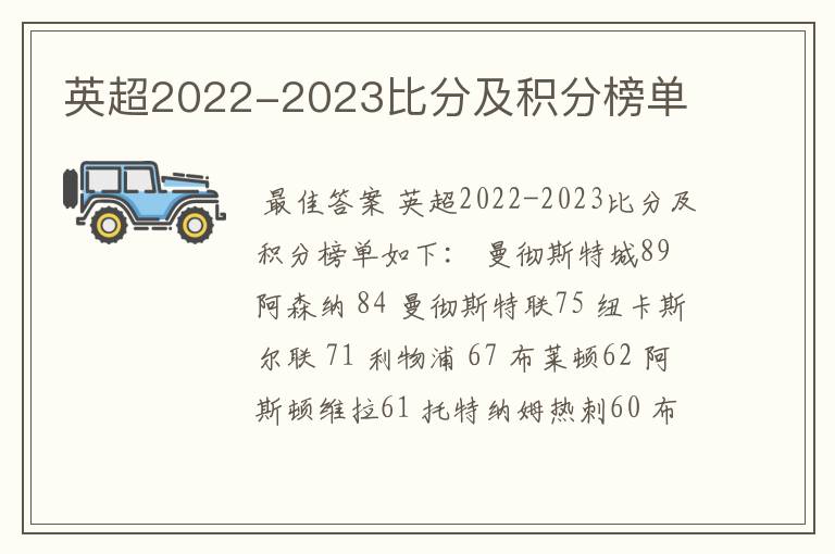 英超2022-2023比分及积分榜单