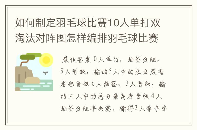 如何制定羽毛球比赛10人单打双淘汰对阵图怎样编排羽毛球比赛的赛制