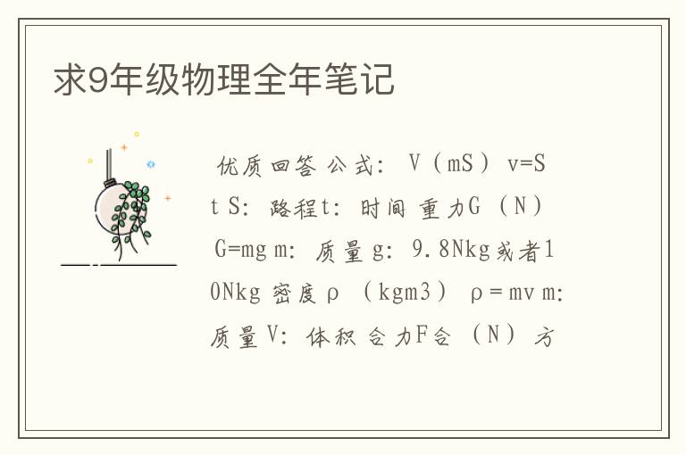 求9年级物理全年笔记