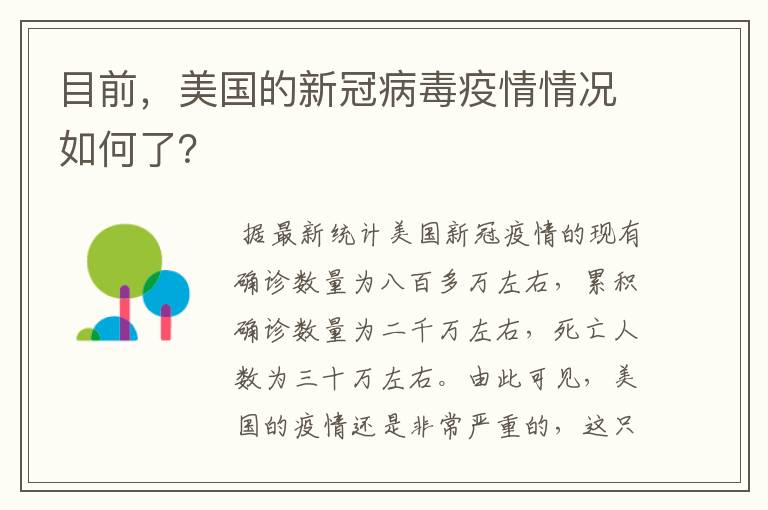 目前，美国的新冠病毒疫情情况如何了？