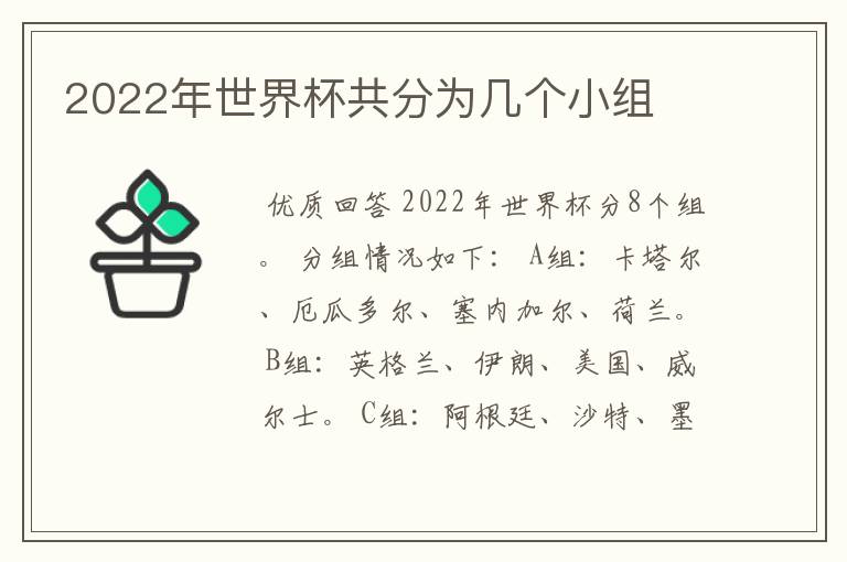 2022年世界杯共分为几个小组