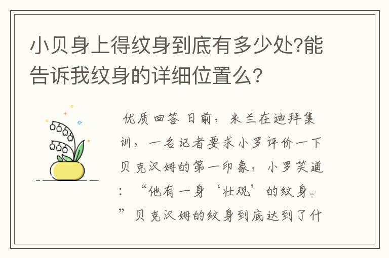 小贝身上得纹身到底有多少处?能告诉我纹身的详细位置么?