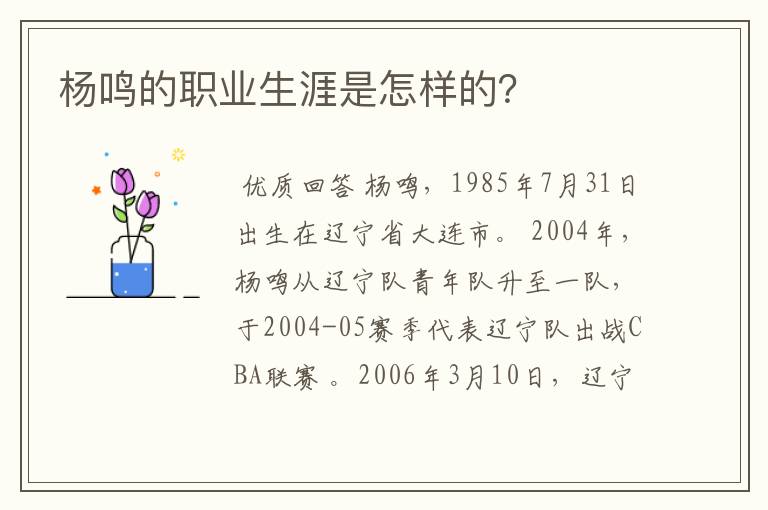 杨鸣的职业生涯是怎样的？