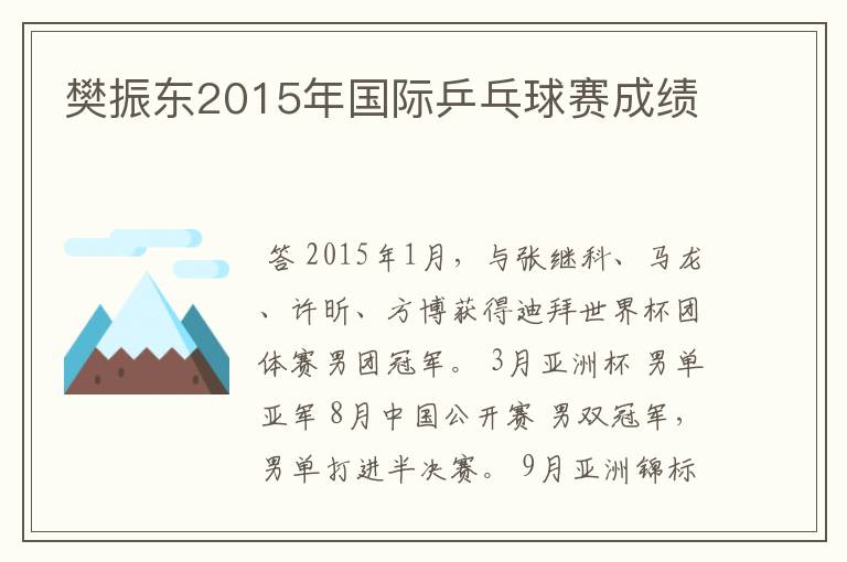 樊振东2015年国际乒乓球赛成绩