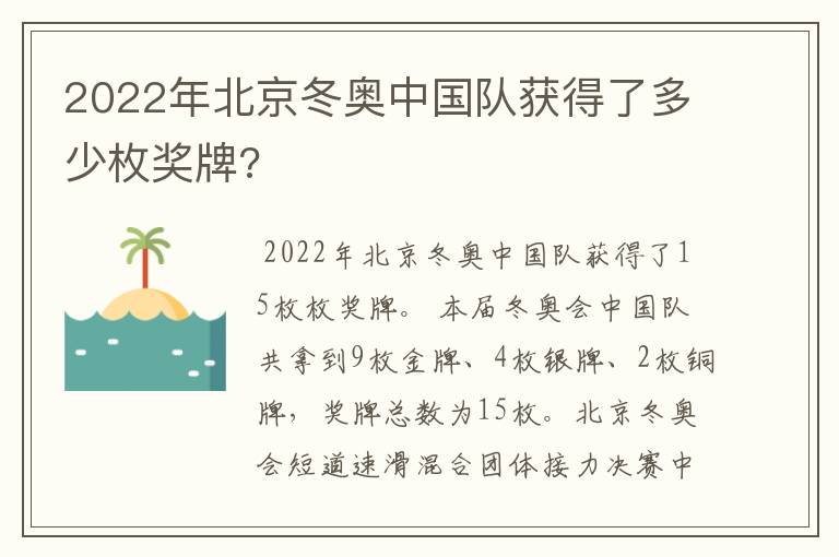 2022年北京冬奥中国队获得了多少枚奖牌?