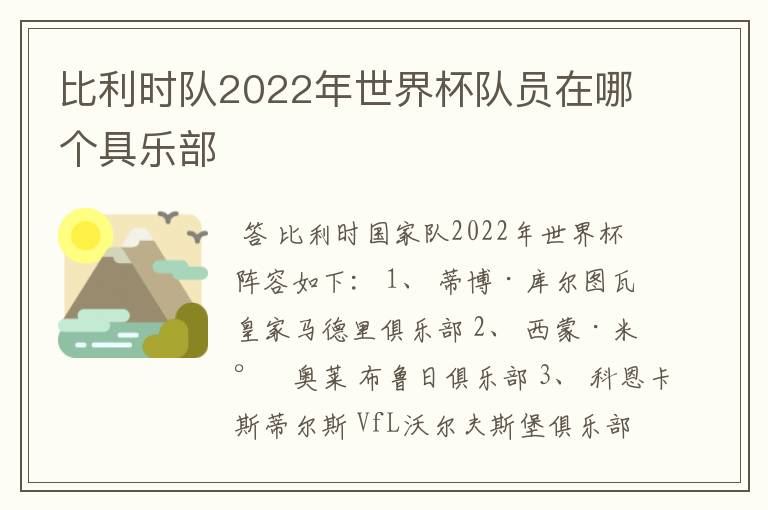 比利时队2022年世界杯队员在哪个具乐部