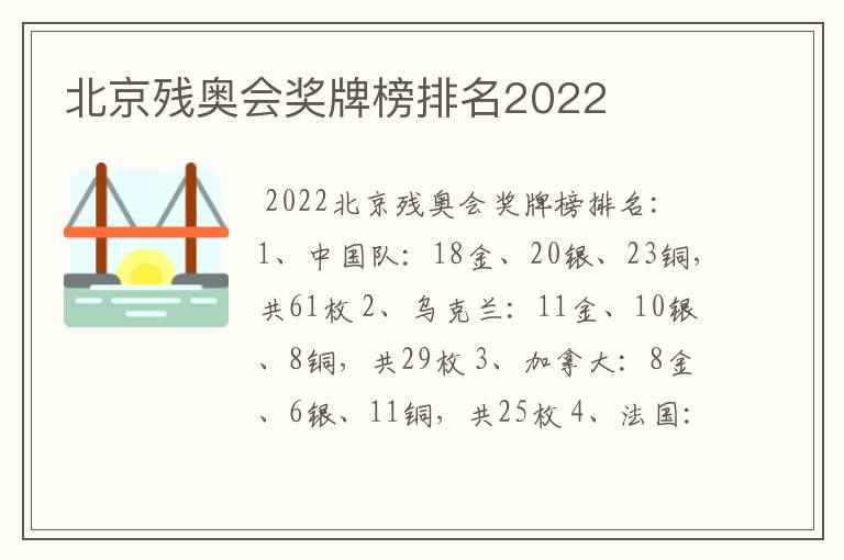 北京残奥会奖牌榜排名2022