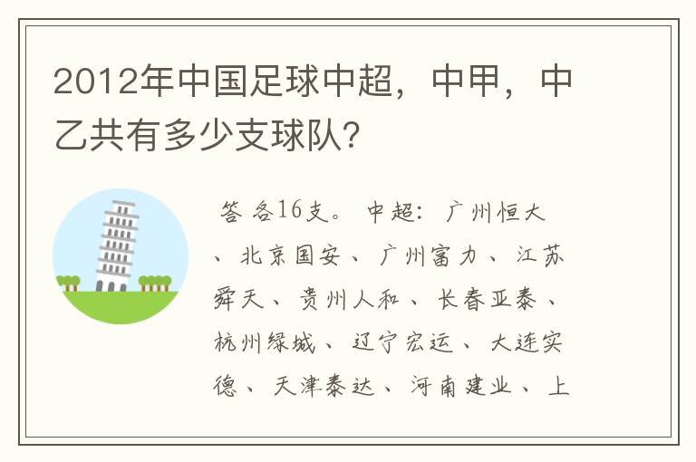 2012年中国足球中超，中甲，中乙共有多少支球队？