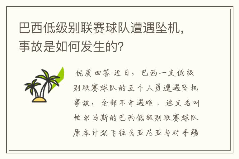 巴西低级别联赛球队遭遇坠机，事故是如何发生的？