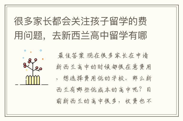 很多家长都会关注孩子留学的费用问题，去新西兰高中留学有哪些高中学费低？