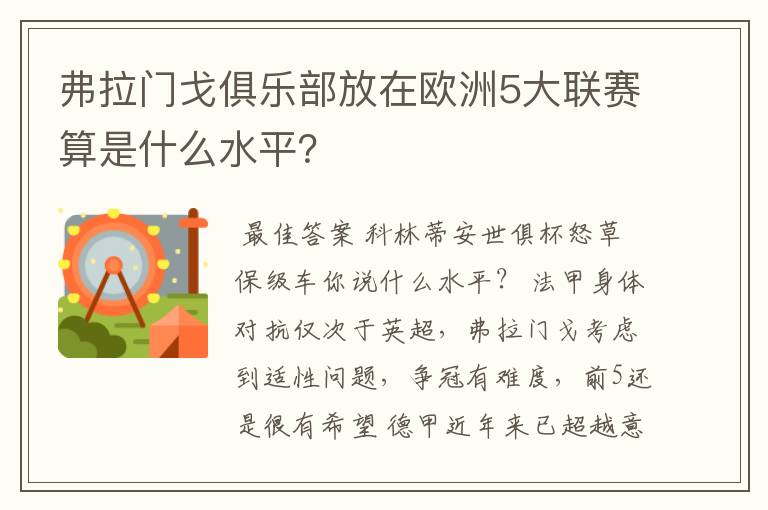 弗拉门戈俱乐部放在欧洲5大联赛算是什么水平？