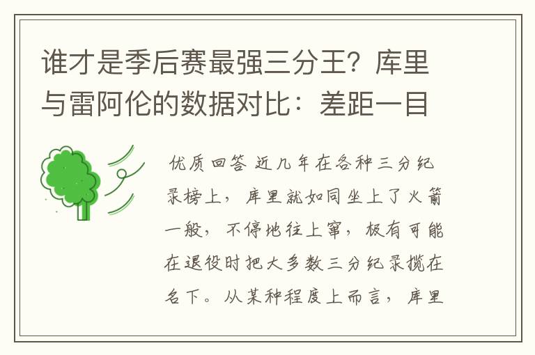 谁才是季后赛最强三分王？库里与雷阿伦的数据对比：差距一目了然