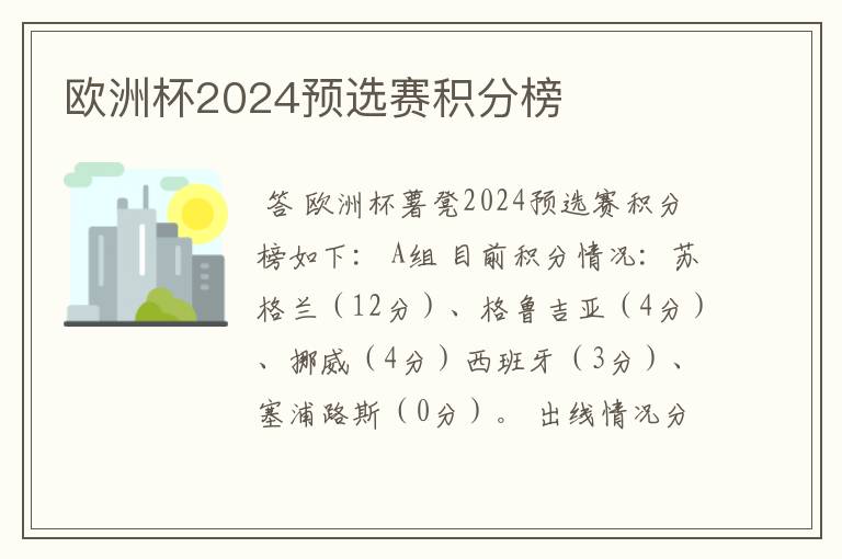 欧洲杯2024预选赛积分榜