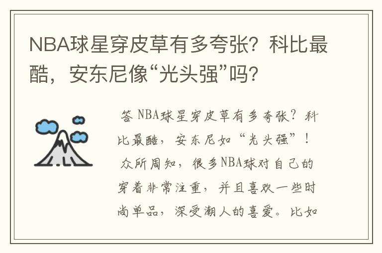 NBA球星穿皮草有多夸张？科比最酷，安东尼像“光头强”吗？