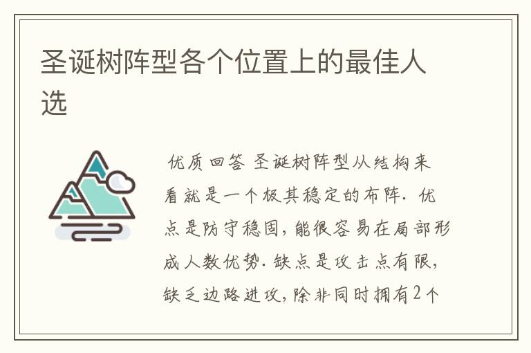 圣诞树阵型各个位置上的最佳人选