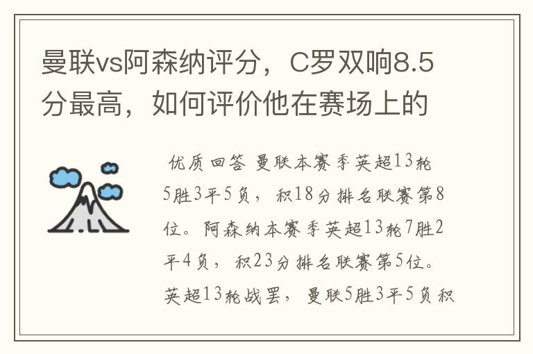 曼联vs阿森纳评分，C罗双响8.5分最高，如何评价他在赛场上的表现？