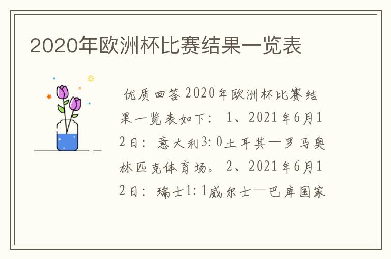 2020年欧洲杯比赛结果一览表