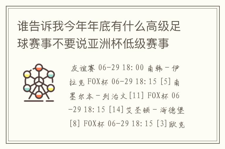 谁告诉我今年年底有什么高级足球赛事不要说亚洲杯低级赛事