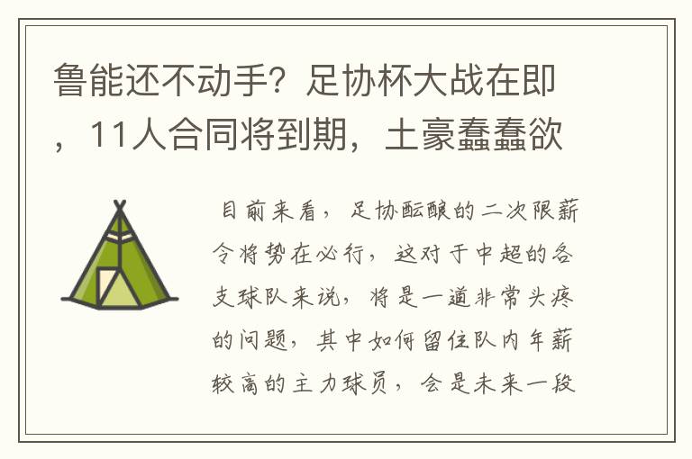 鲁能还不动手？足协杯大战在即，11人合同将到期，土豪蠢蠢欲动