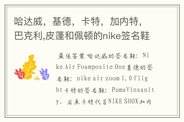 哈达威，基德，卡特，加内特，巴克利,皮蓬和佩顿的nike签名鞋