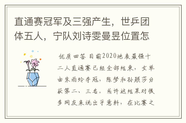 直通赛冠军及三强产生，世乒团体五人，宁队刘诗雯曼昱位置怎排？