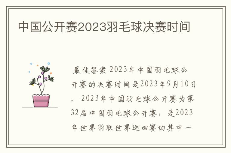 中国公开赛2023羽毛球决赛时间