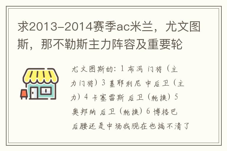 求2013-2014赛季ac米兰，尤文图斯，那不勒斯主力阵容及重要轮换球员，感谢