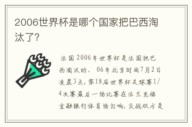 2006世界杯是哪个国家把巴西淘汰了？