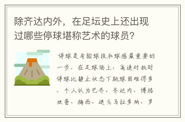 除齐达内外，在足坛史上还出现过哪些停球堪称艺术的球员？