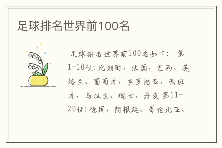 足球排名世界前100名