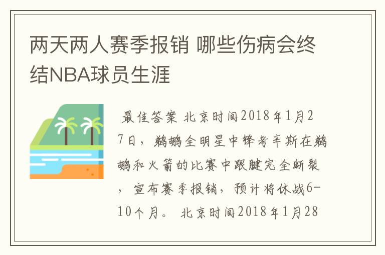 两天两人赛季报销 哪些伤病会终结NBA球员生涯