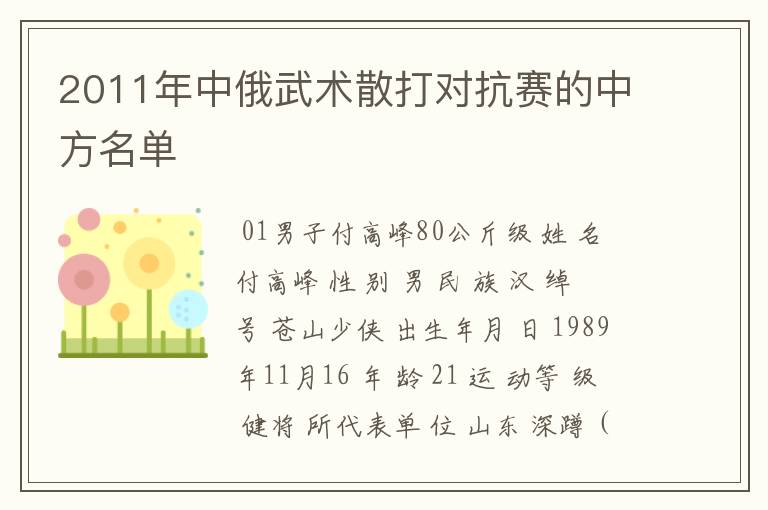 2011年中俄武术散打对抗赛的中方名单