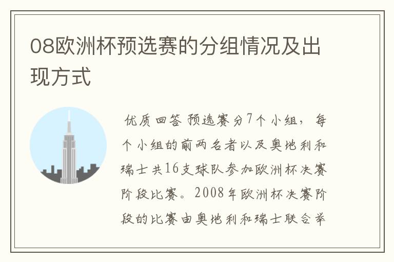 08欧洲杯预选赛的分组情况及出现方式